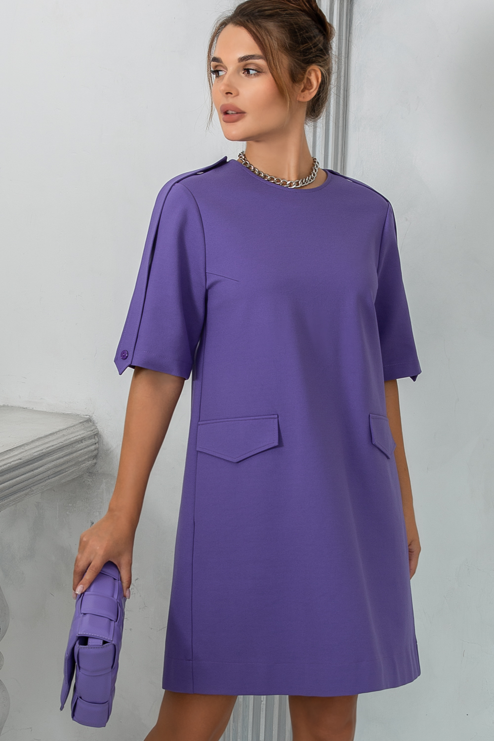 Мариша, платье свободного кроя из плотного трикотажа оттенка lavender от Ритини