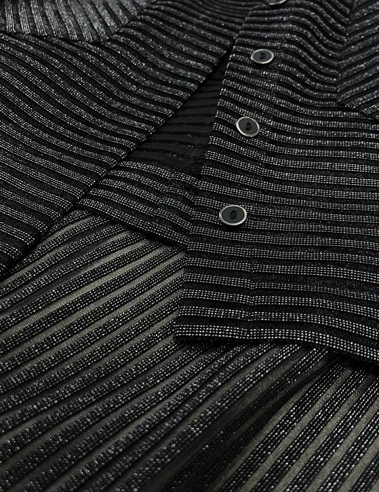 Адела, комплект в мерцающий рубчик - кроп-блузка с накладными карманами и юбка на подкладке экрю от Ритини