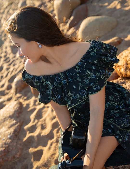 Фрида. Длинное платье-сарафан из 100% хлопка в мелкий цветочек от Ритини