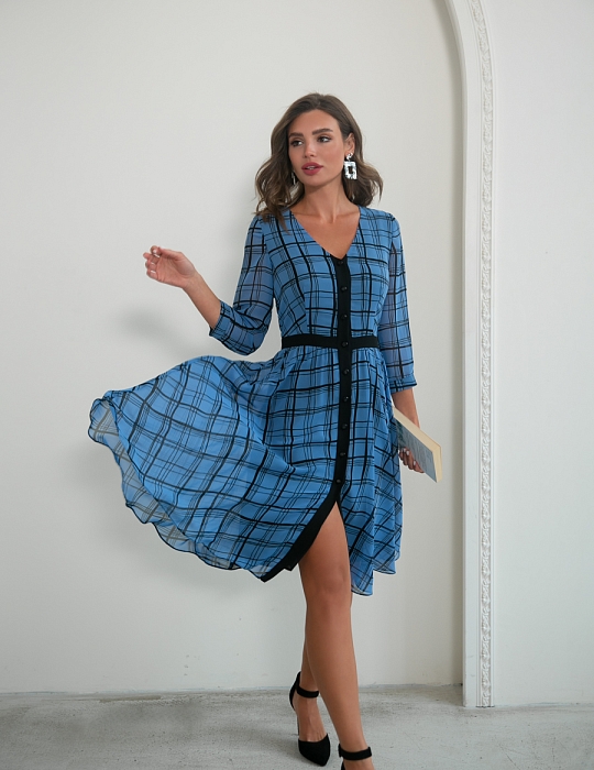 Феллини, шифоновое платье с контрастной отделкой и летящей юбкой, 2 цвета  от Ритини