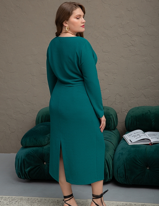 Густаво, олуприлегающее платье миди из мягкого трикотажа зернистой фактуры с асимметричными складочками, на плече и в боковом шве, 2 цвета от Ритини